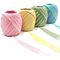 Keleily Cinta de Papel de Rafia- 4 Rollos de Cuerdas de Rafia- Colores Rafia para Hacer Proyectos de Manualidades…